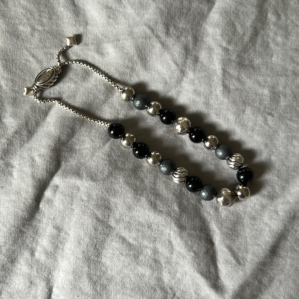 David Yurman Beaded Bracelet with Black, Grey and Silver beading.